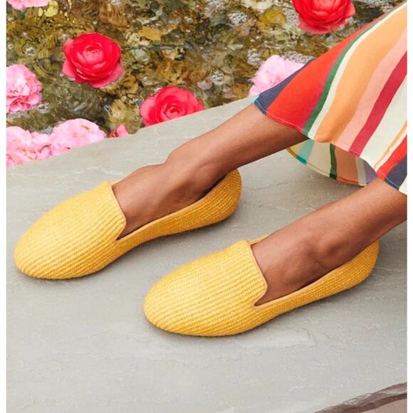 Birdies The Starling Flats Raffia Straw Woven Loafers Yellow Women's Size 7 - Picture 1 of 9